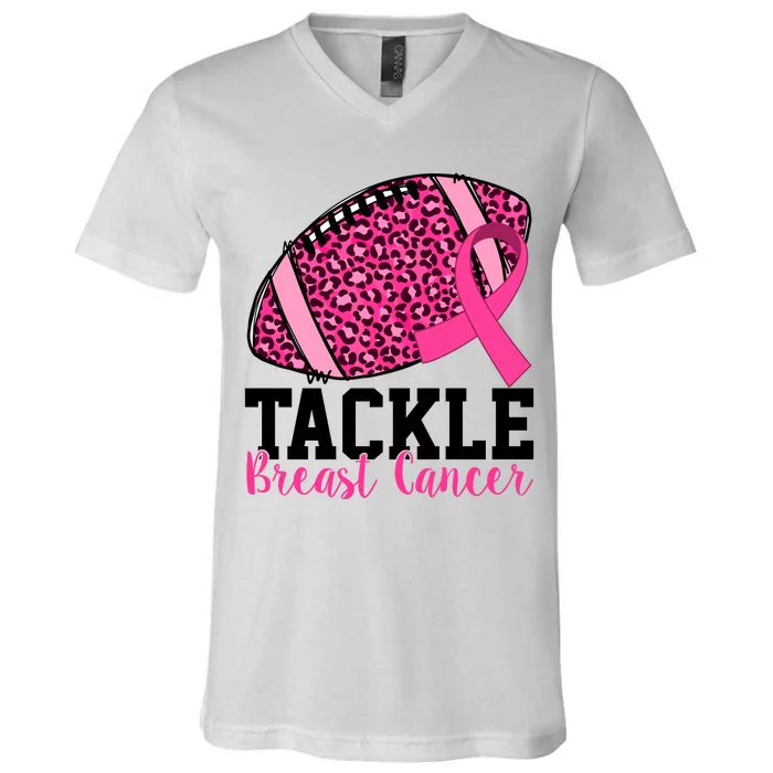 Tackle Breast Cancer Football Ribbon Awareness V-Neck T-Shirt