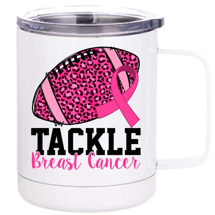 Tackle Breast Cancer Football Ribbon Awareness Front & Back 12oz Stainless Steel Tumbler Cup