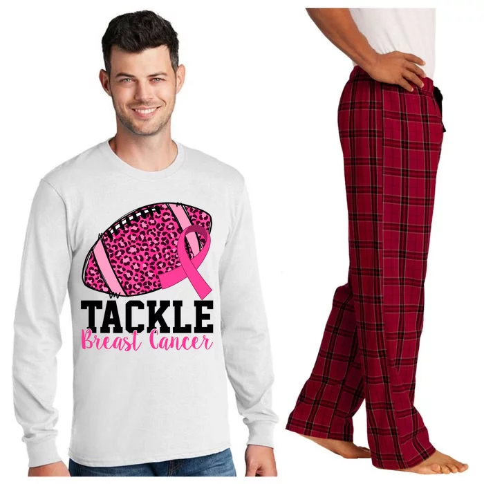 Tackle Breast Cancer Football Ribbon Awareness Long Sleeve Pajama Set