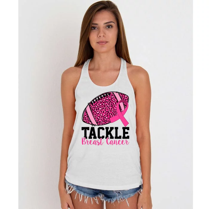 Tackle Breast Cancer Football Ribbon Awareness Women's Knotted Racerback Tank