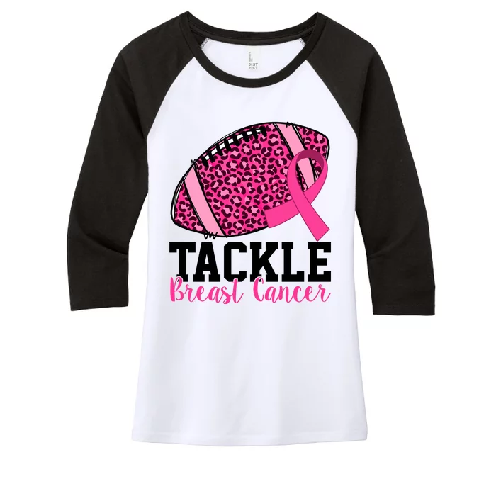 Tackle Breast Cancer Football Ribbon Awareness Women's Tri-Blend 3/4-Sleeve Raglan Shirt