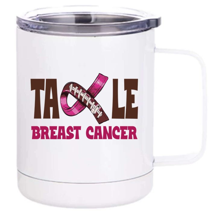 Tackle Breast Cancer Awareness Football Front & Back 12oz Stainless Steel Tumbler Cup