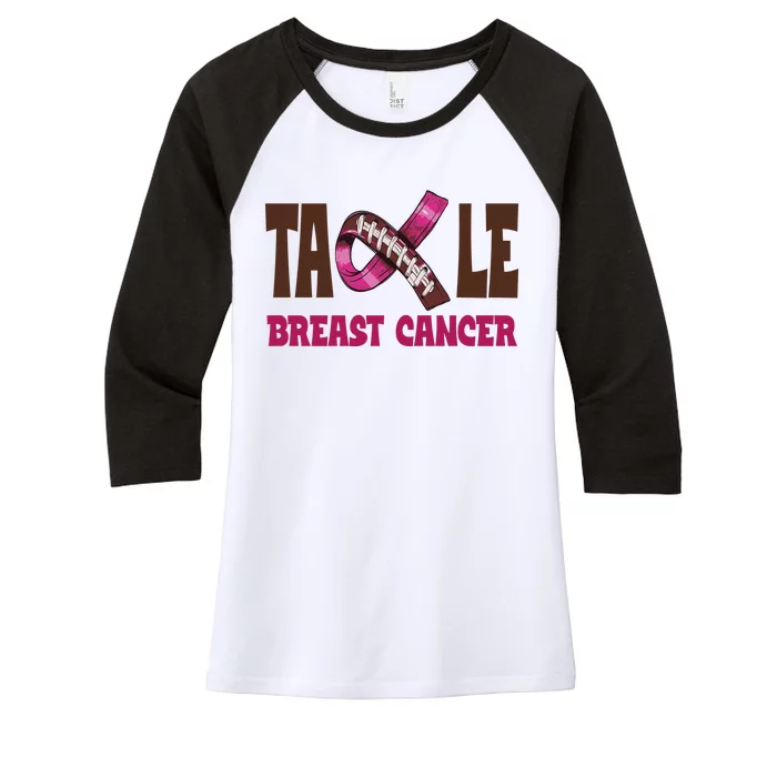 Tackle Breast Cancer Awareness Football Women's Tri-Blend 3/4-Sleeve Raglan Shirt