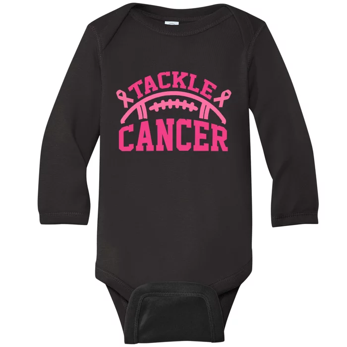 Tackle Breast Cancer Awareness Football Pink Ribbon Boy Kids Baby Long Sleeve Bodysuit