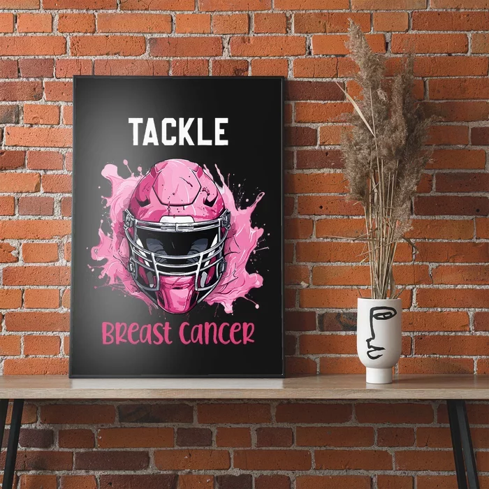 Tackle Breast Cancer Awareness Pink Ribbon Football Kids Poster