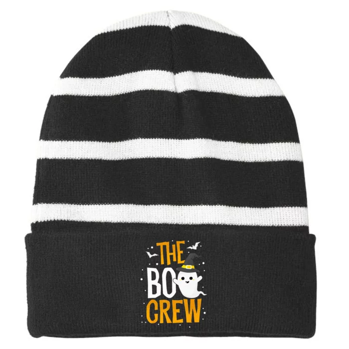 The Boo Crew Halloween Ghost Trick Treat Outfit Squad Team Striped Beanie with Solid Band