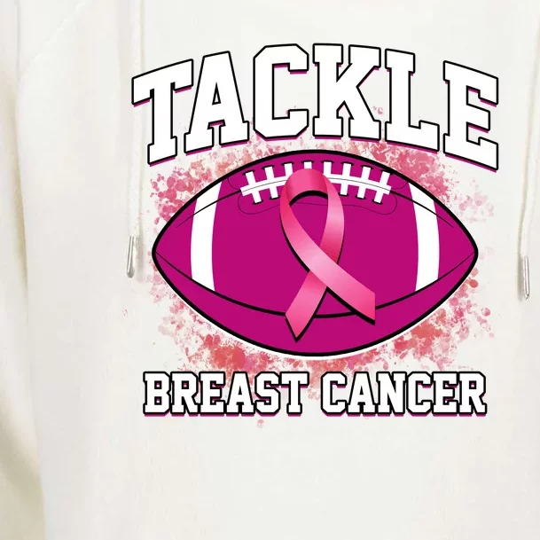 Tackle Breast Cancer Ribbon Football Womens Funnel Neck Pullover Hood