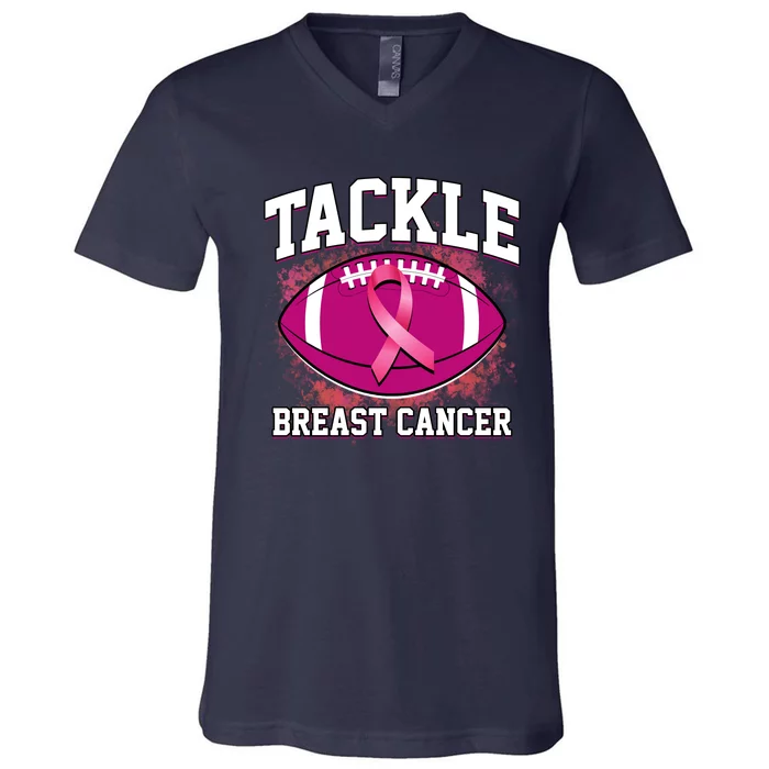 Tackle Breast Cancer Ribbon Football V-Neck T-Shirt