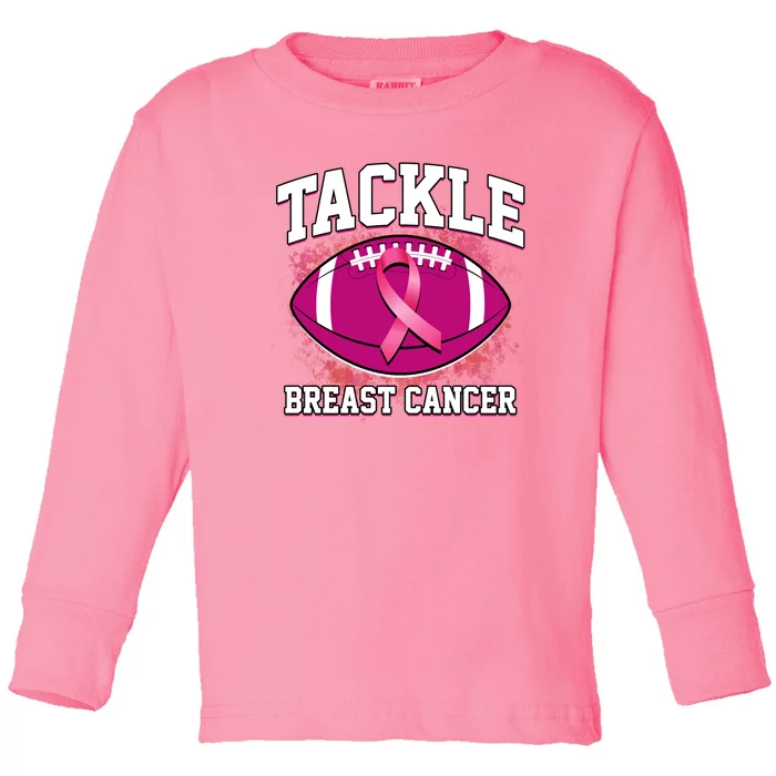 Tackle Breast Cancer Ribbon Football Toddler Long Sleeve Shirt