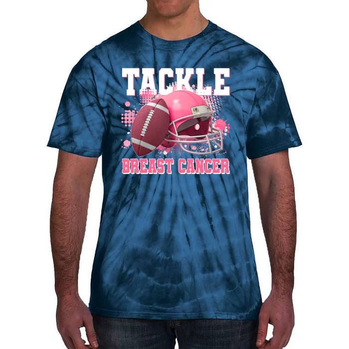 Tackle Breast Cancer Awareness Pink Football Helmet Tie-Dye T-Shirt