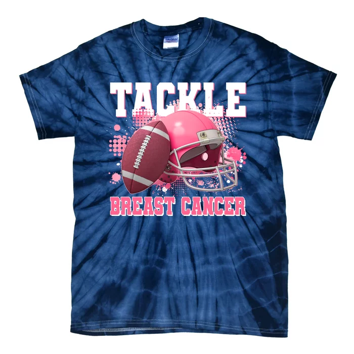 Tackle Breast Cancer Awareness Pink Football Helmet Tie-Dye T-Shirt