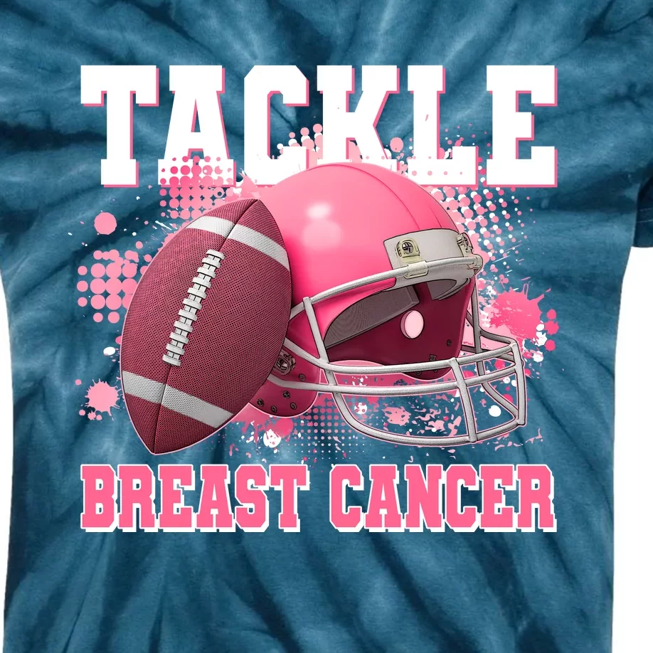 Tackle Breast Cancer Awareness Pink Football Helmet Kids Tie-Dye T-Shirt