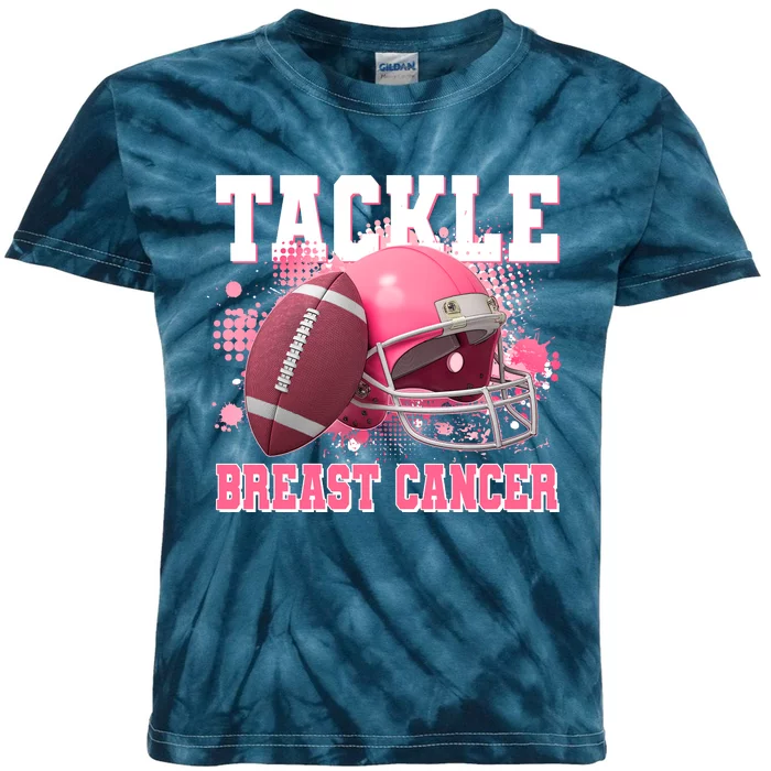 Tackle Breast Cancer Awareness Pink Football Helmet Kids Tie-Dye T-Shirt