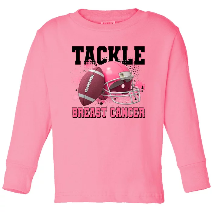 Tackle Breast Cancer Awareness Pink Football Helmet Toddler Long Sleeve Shirt