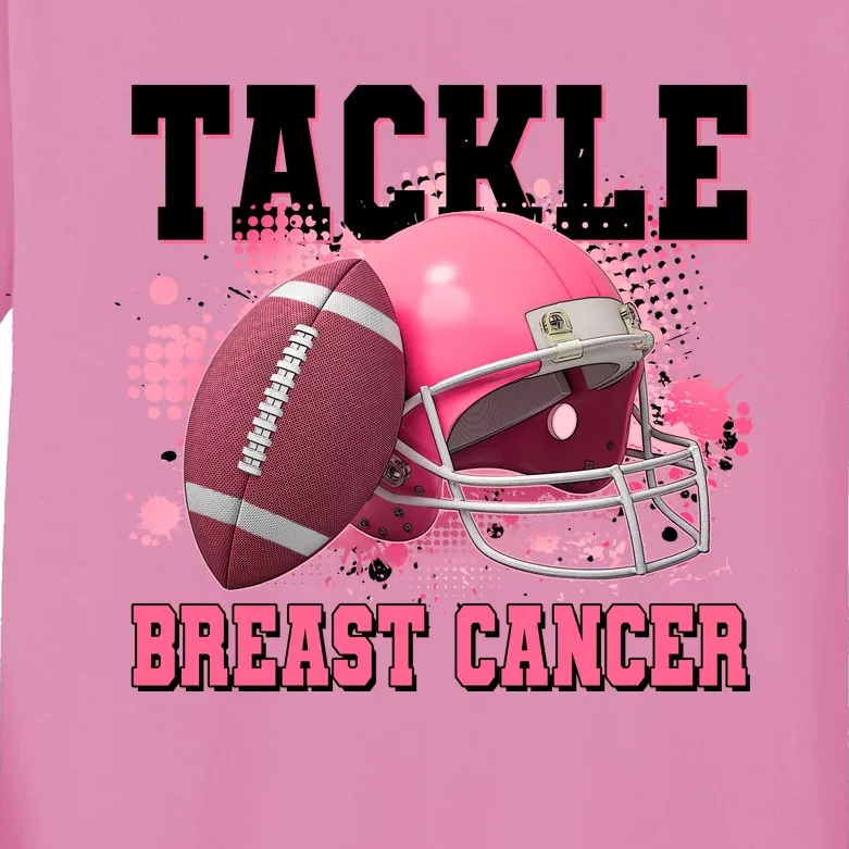 Tackle Breast Cancer Awareness Pink Football Helmet Kids Long Sleeve Shirt