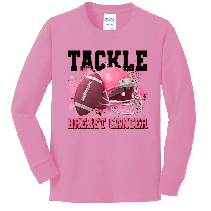 Tackle Breast Cancer Awareness Pink Football Helmet Kids Long Sleeve Shirt