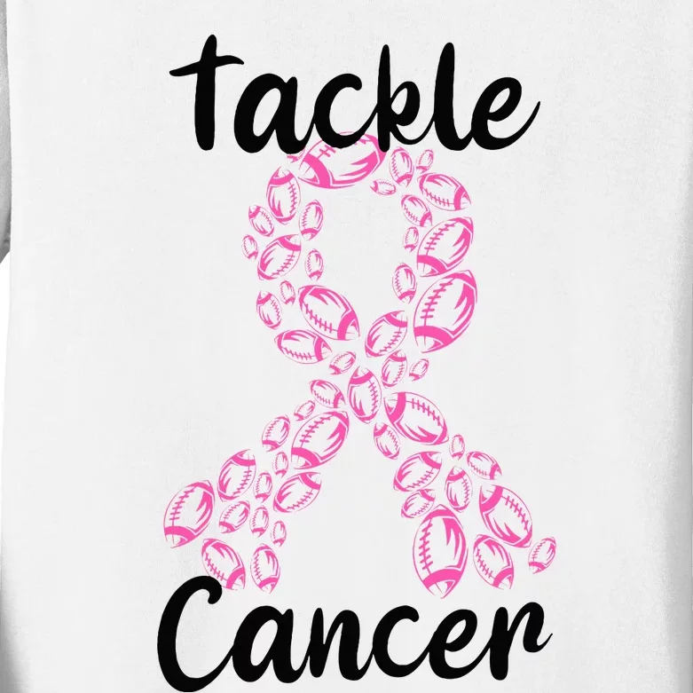 Tackle Breast Cancer Awareness October Football Pink Ribbon Kids Long Sleeve Shirt