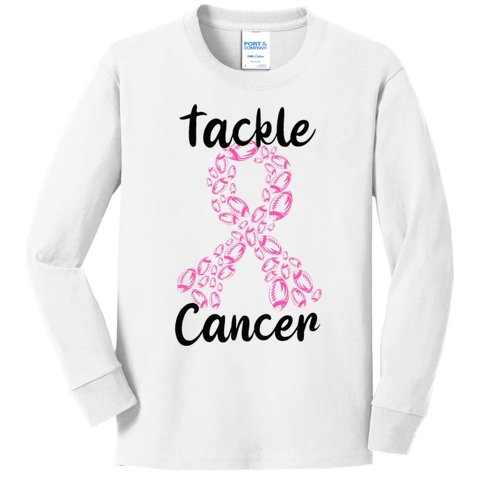 Tackle Breast Cancer Awareness October Football Pink Ribbon Kids Long Sleeve Shirt