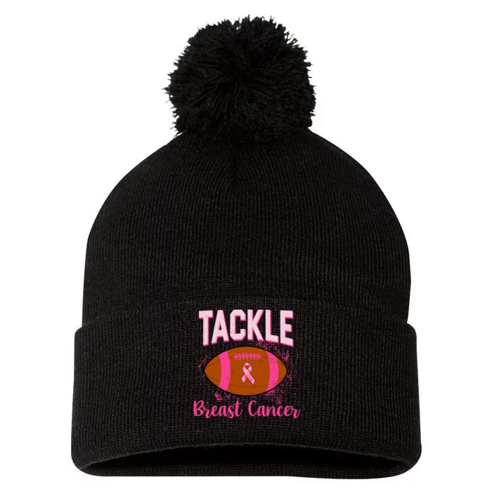 Tackle Breast Cancer Awareness Football Pom Pom 12in Knit Beanie