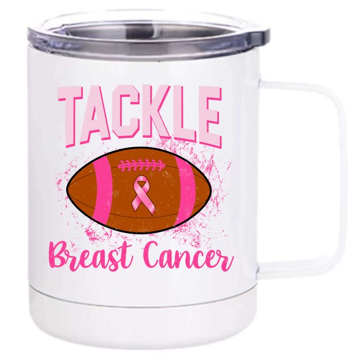 Tackle Breast Cancer Awareness Football Front & Back 12oz Stainless Steel Tumbler Cup