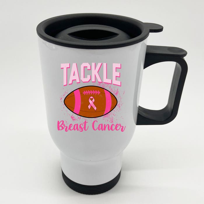 Tackle Breast Cancer Awareness Football Front & Back Stainless Steel Travel Mug