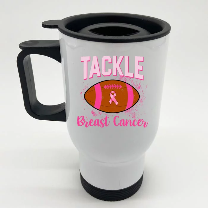 Tackle Breast Cancer Awareness Football Front & Back Stainless Steel Travel Mug