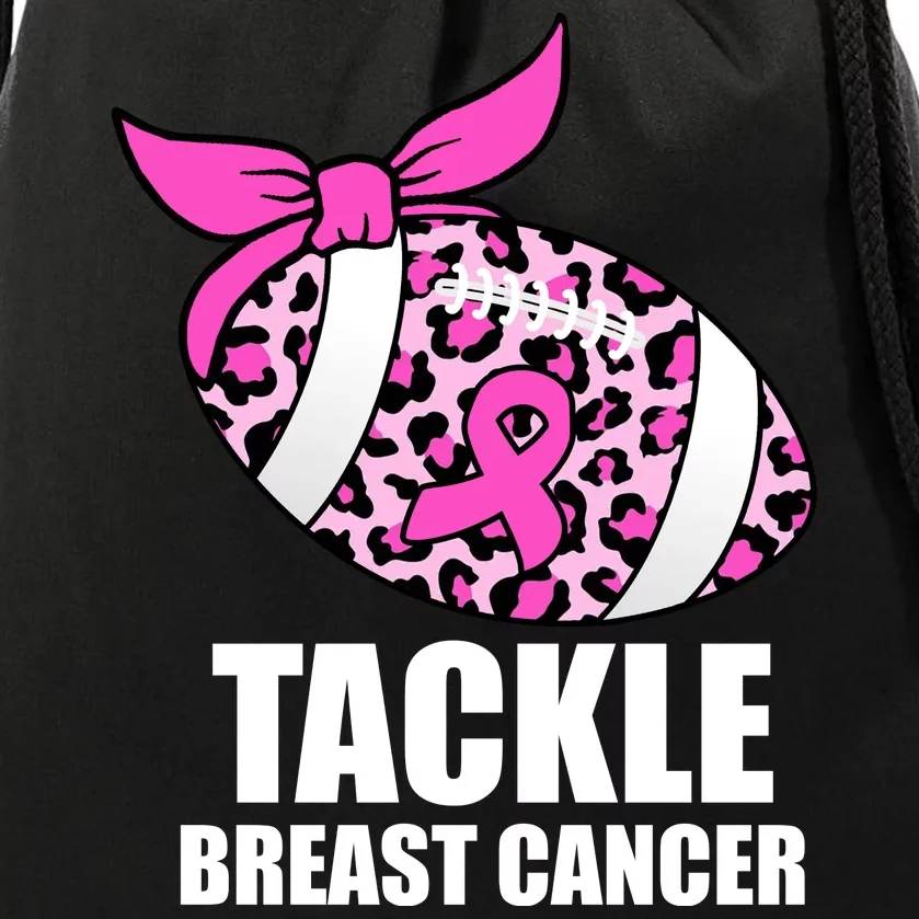 Tackle Breast Cancer Pink Leopard Football Drawstring Bag