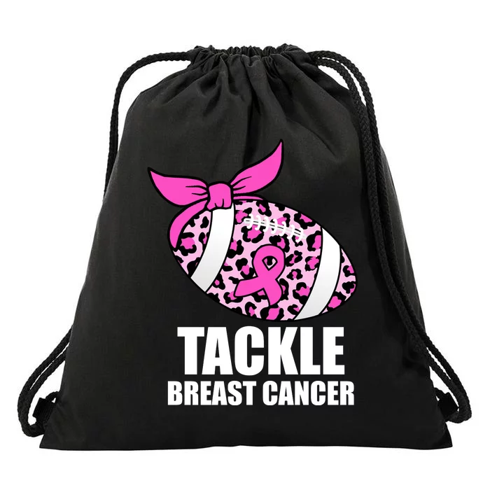 Tackle Breast Cancer Pink Leopard Football Drawstring Bag