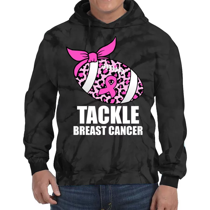 Tackle Breast Cancer Pink Leopard Football Tie Dye Hoodie