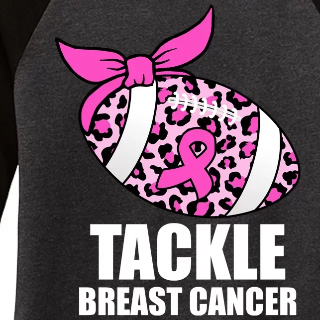 Tackle Breast Cancer Pink Leopard Football Women's Tri-Blend 3/4-Sleeve Raglan Shirt