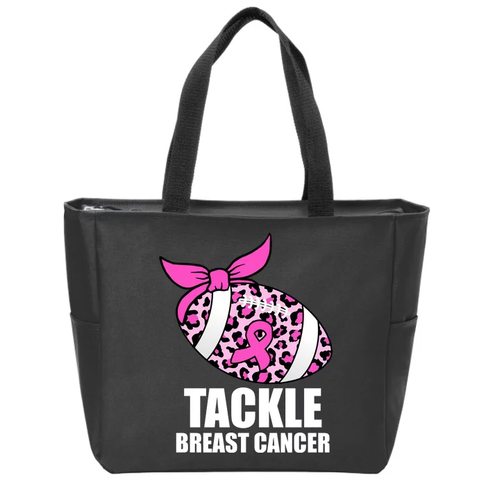 Tackle Breast Cancer Pink Leopard Football Zip Tote Bag