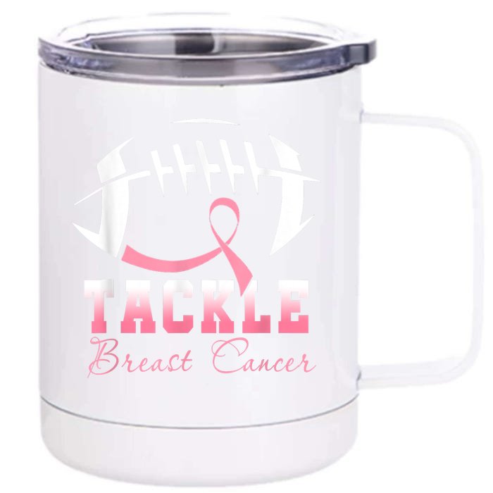 Tackle Breast Cancer Awareness Football Pink Ribbon Boys Front & Back 12oz Stainless Steel Tumbler Cup