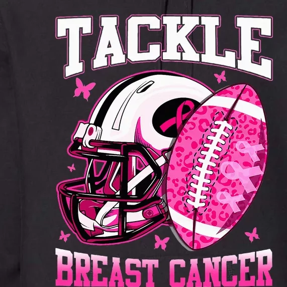 Tackle Breast Cancer Awareness Pink Ribbon Football Premium Hoodie