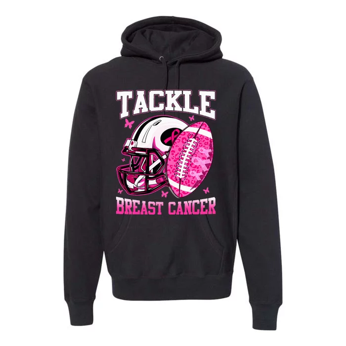 Tackle Breast Cancer Awareness Pink Ribbon Football Premium Hoodie