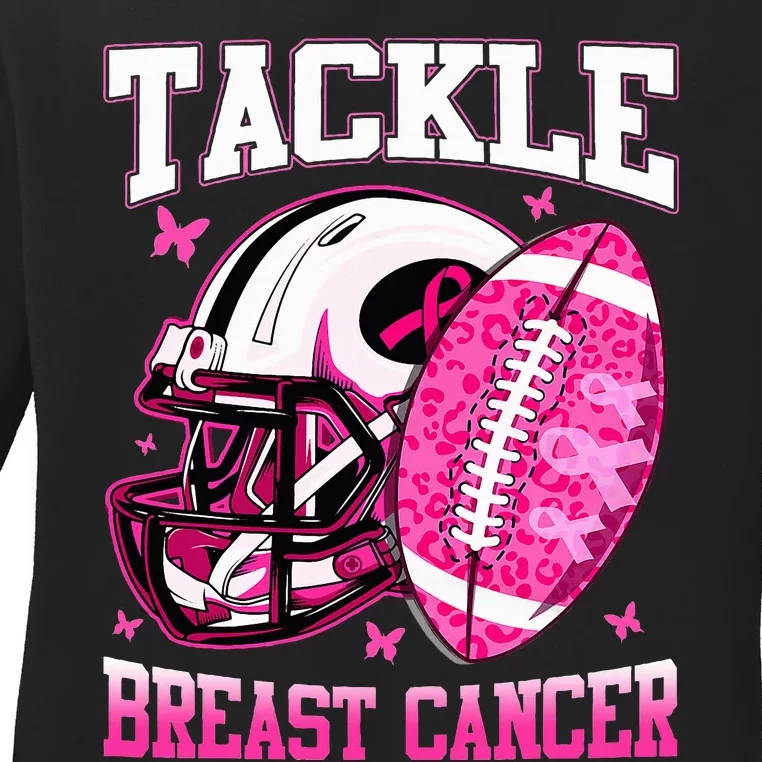 Tackle Breast Cancer Awareness Pink Ribbon Football Ladies Long Sleeve Shirt