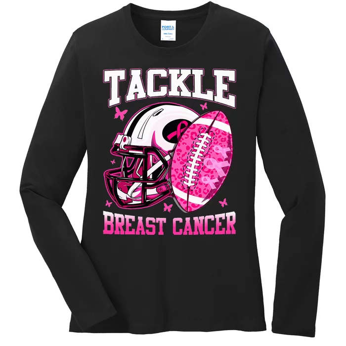 Tackle Breast Cancer Awareness Pink Ribbon Football Ladies Long Sleeve Shirt