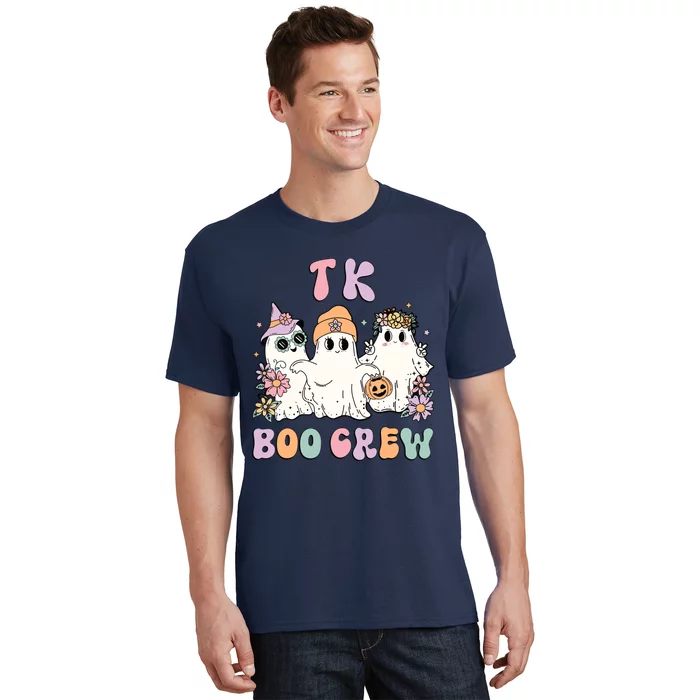 TK Boo Crew Retro Groovy Halloween Floral Ghost TK Teacher T-Shirt