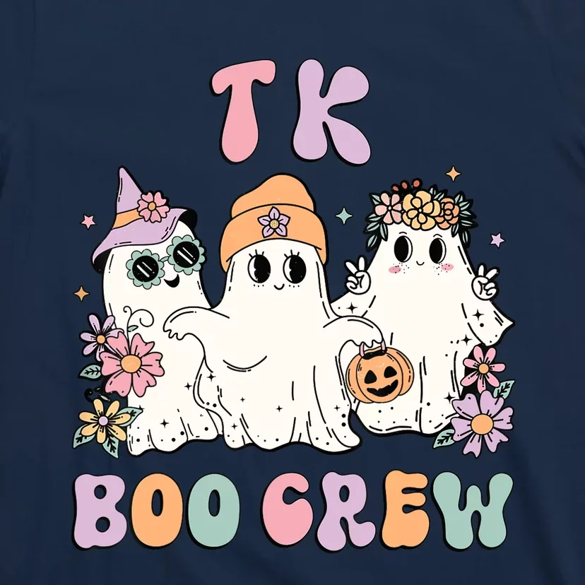 TK Boo Crew Retro Groovy Halloween Floral Ghost TK Teacher T-Shirt