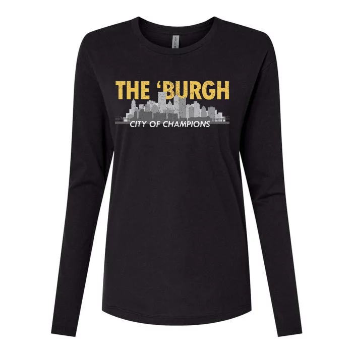 The Burgh City of Champions Retro Pittsburgh Womens Cotton Relaxed Long Sleeve T-Shirt