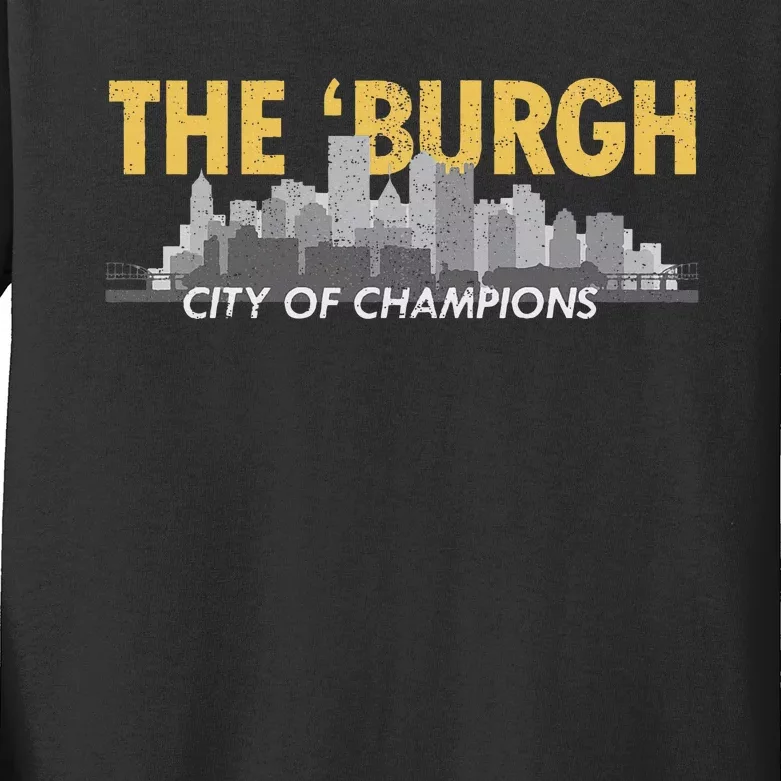 The Burgh City of Champions Retro Pittsburgh Kids Long Sleeve Shirt