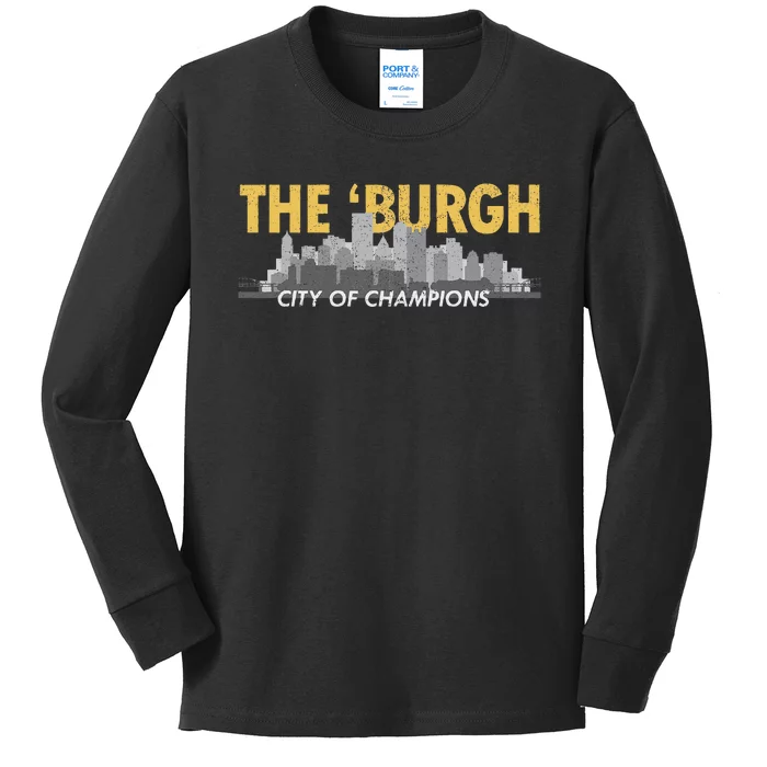 The Burgh City of Champions Retro Pittsburgh Kids Long Sleeve Shirt