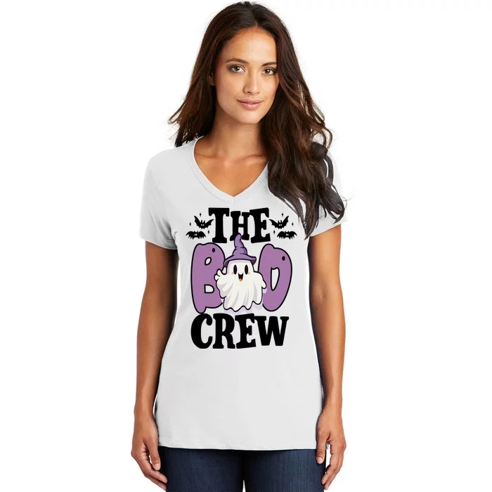 The Boo Crew Cute Halloween Ghost Women's V-Neck T-Shirt