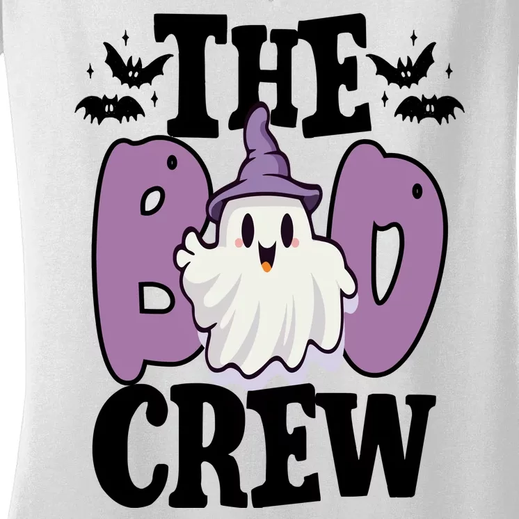 The Boo Crew Cute Halloween Ghost Women's V-Neck T-Shirt