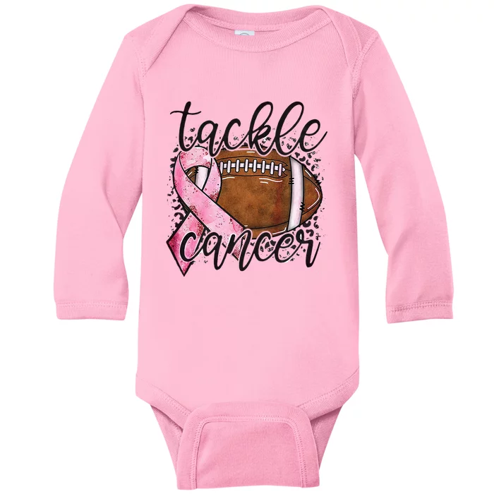 Tackle Breast Cancer Football Pink Ribbon Awareness Baby Long Sleeve Bodysuit