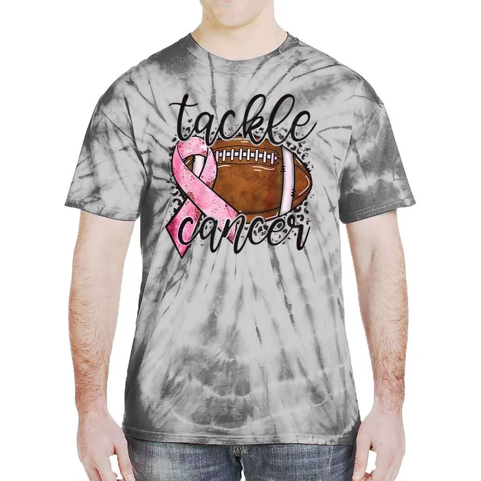 Tackle Breast Cancer Football Pink Ribbon Awareness Tie-Dye T-Shirt