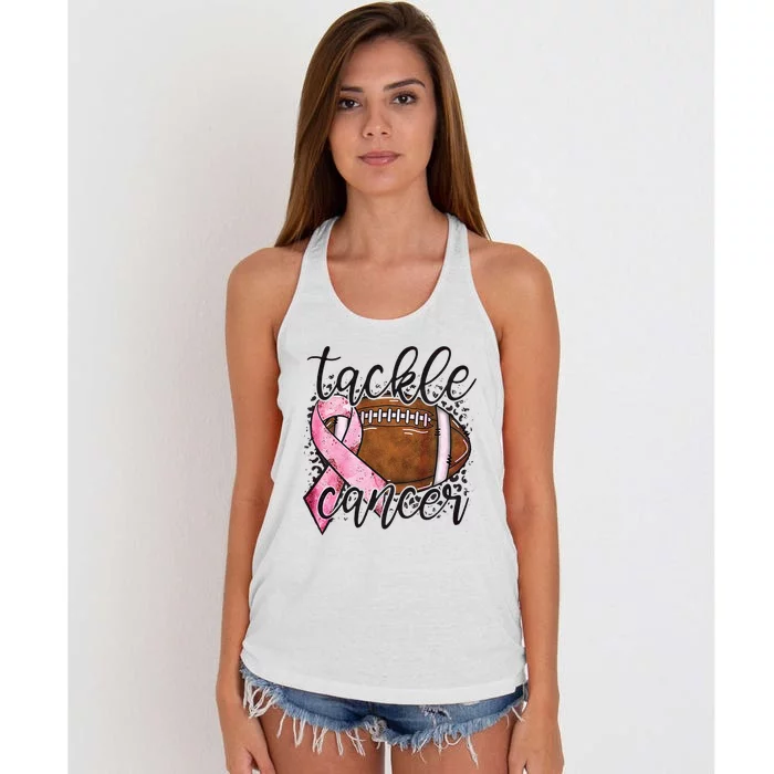 Tackle Breast Cancer Football Pink Ribbon Awareness Women's Knotted Racerback Tank