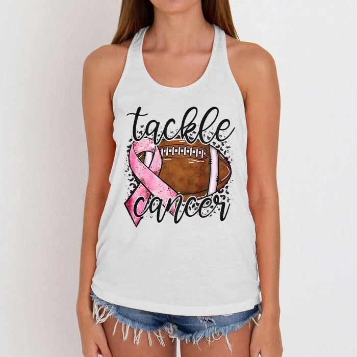 Tackle Breast Cancer Football Pink Ribbon Awareness Women's Knotted Racerback Tank