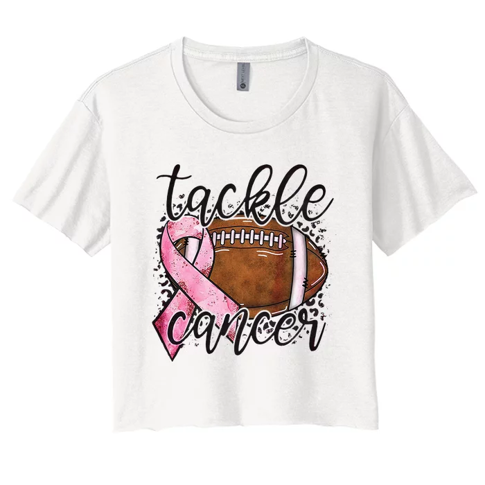 Tackle Breast Cancer Football Pink Ribbon Awareness Women's Crop Top Tee