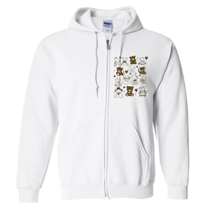 Teddy Bear Collage Tattoo Vintage Graphic Full Zip Hoodie