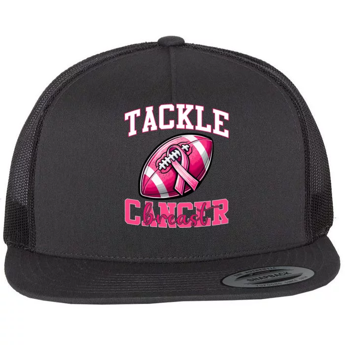 Tackle Breast Cancer Football Ribbon Cancer Awareness Flat Bill Trucker Hat